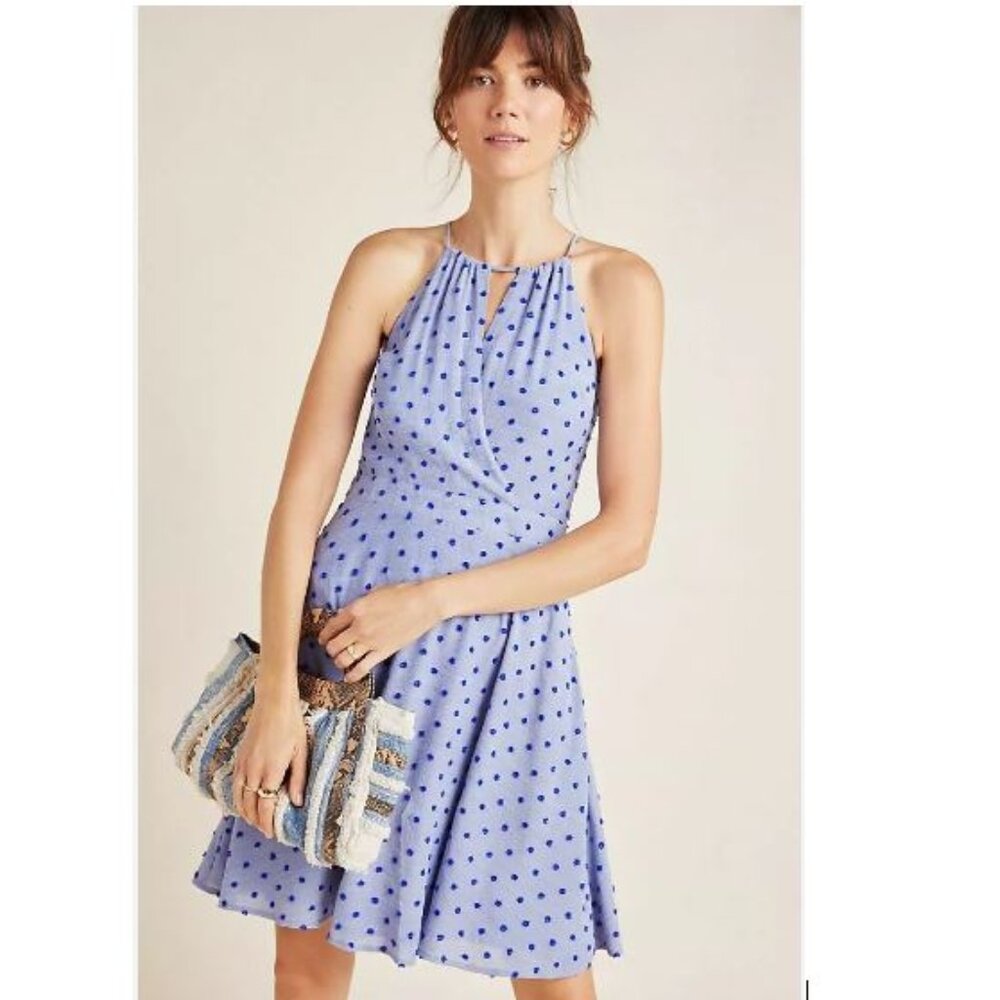 Halter Neck Polka Dot A-Line Dress in Lavender